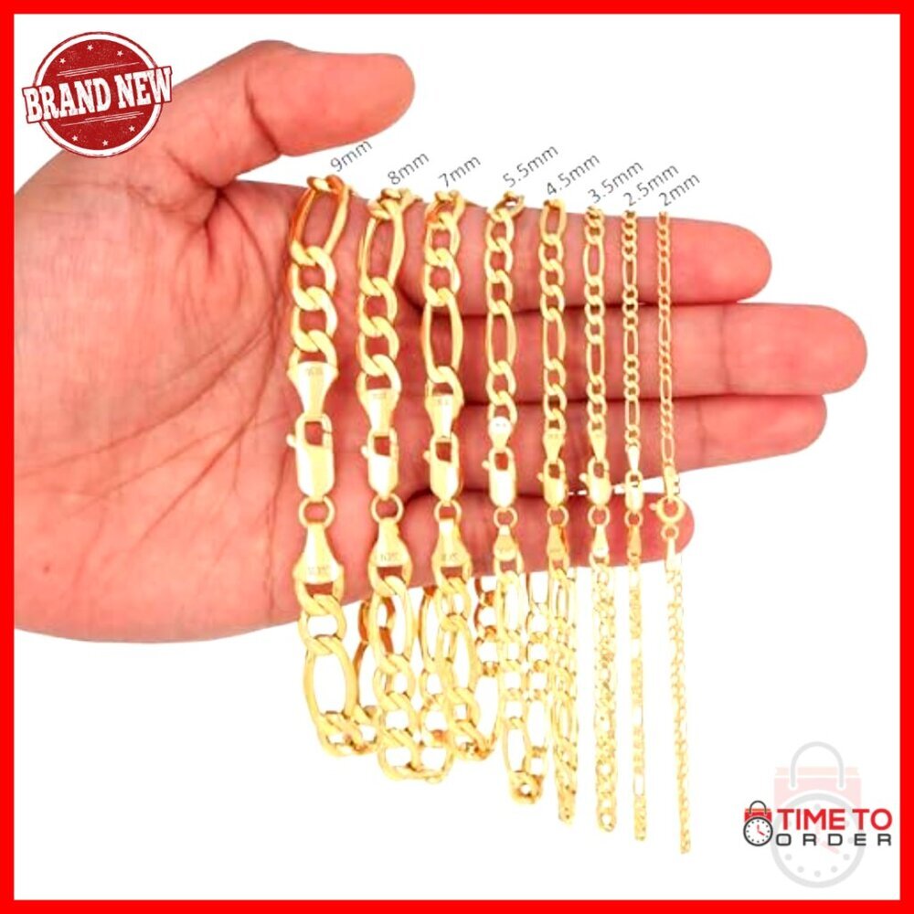 10K Yellow Gold Figaro Chain Bracelet Elegant Minimal Classic Italian Jewelry - Picture 7 of 7